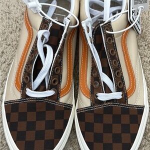 Vans Old School Women’s Size 8 Checkered Brown and Orange Sneakers